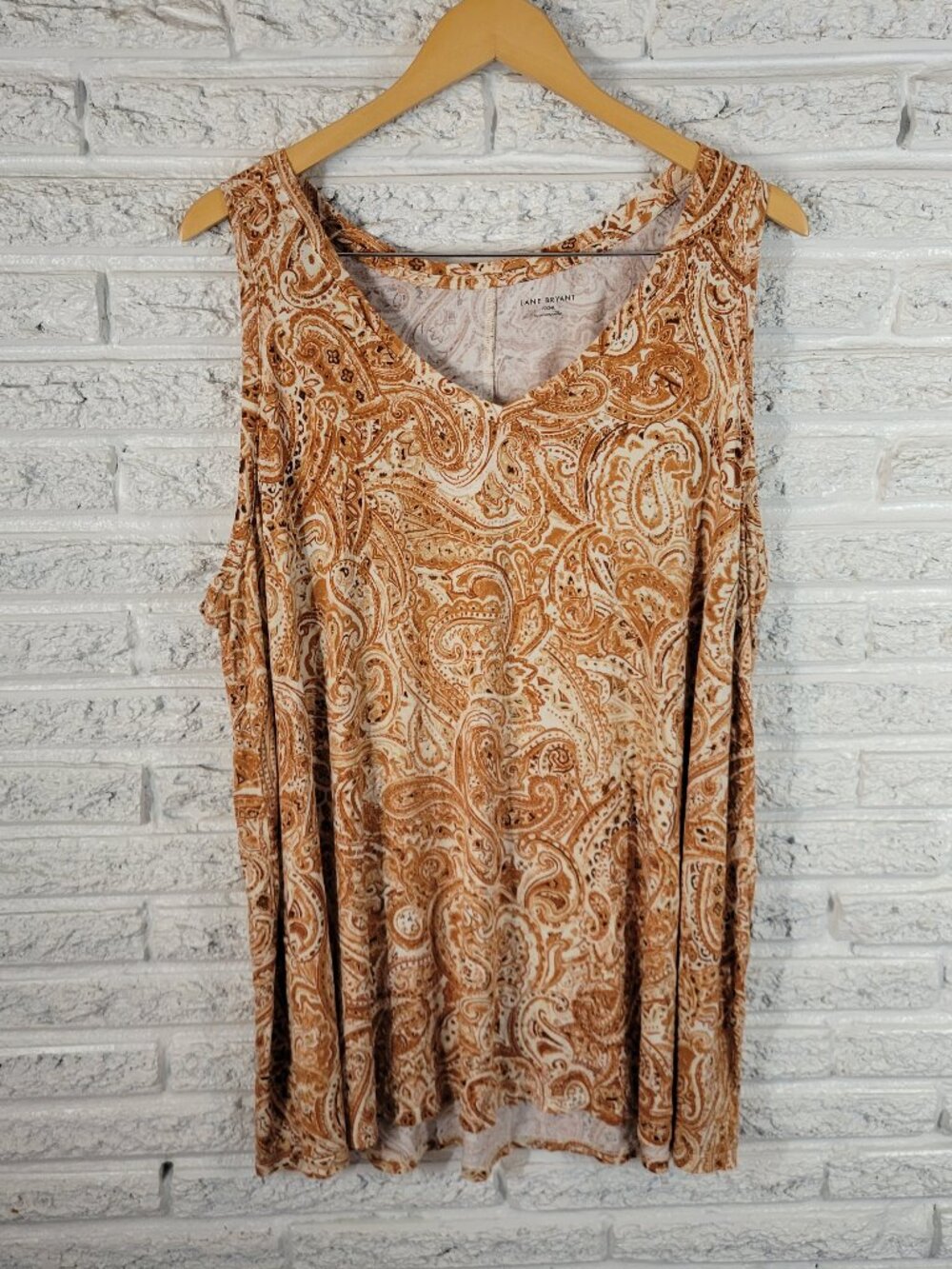 Lane Bryant Womens 22 24L Tunic Brown White Paisley Sleeveless VNeck PAI14E‎